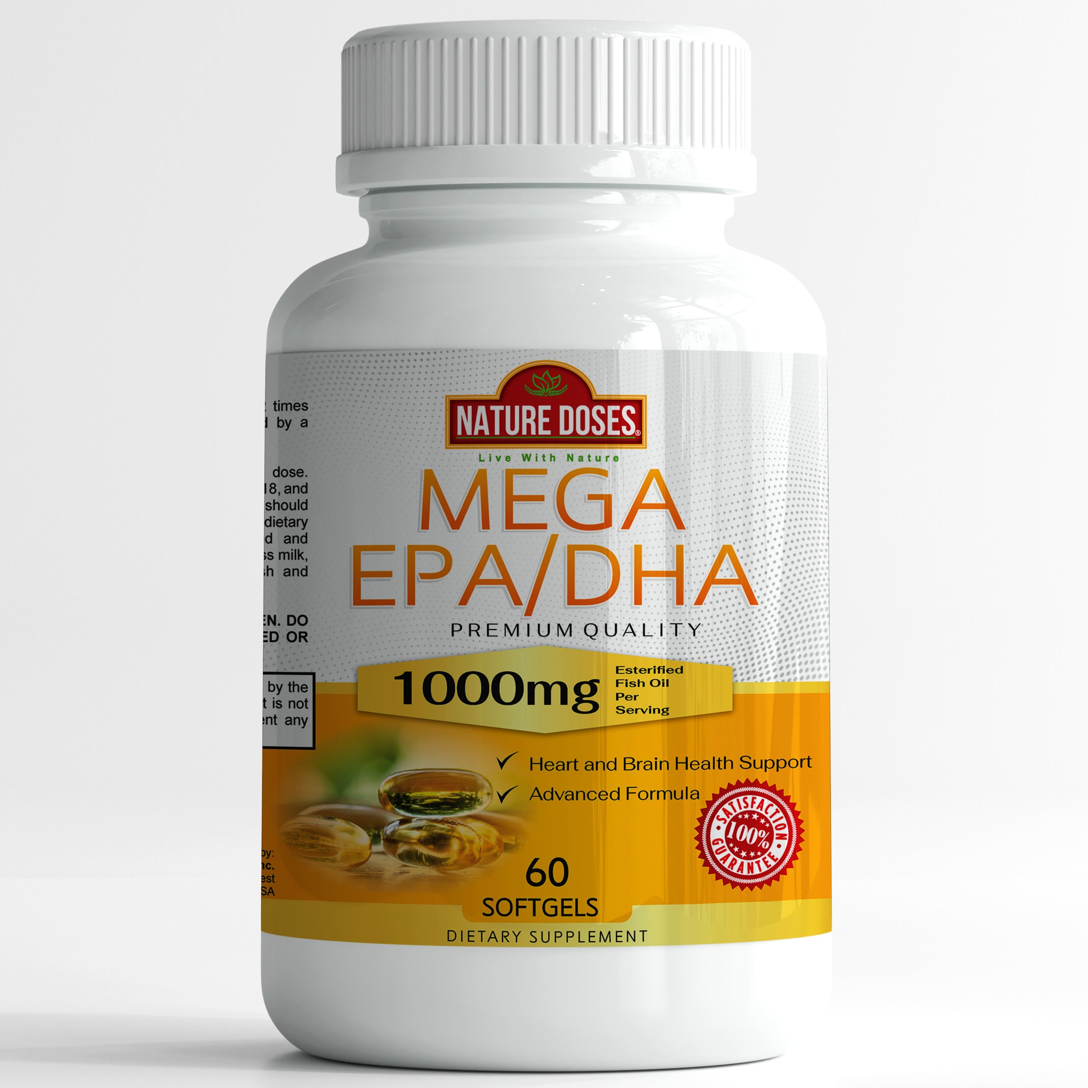 Nature Doses Mega EPA/DHA, Premium Quality 60 softgels, Fish Oil Supplement with EPA & DHA - Promotes Heart & Brain Health - Non-GMO - 60 Servings