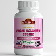 Load image into Gallery viewer, NATURE DOSES Vegan Collagen Booster supplement -Supports Skin, Hair, and Nail Health - Vegan Collagen Builder with Silica, Biotin, Super Berry Amla, Vitamin C and Resveratrol - 60 Protein Capsules
